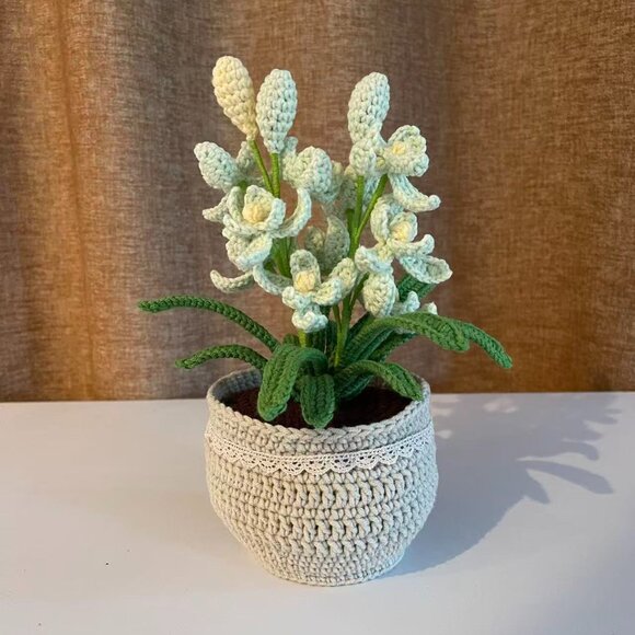 Handmade Crochet Orchid Potted Plant Home Office Decor - Picture 3 of 5